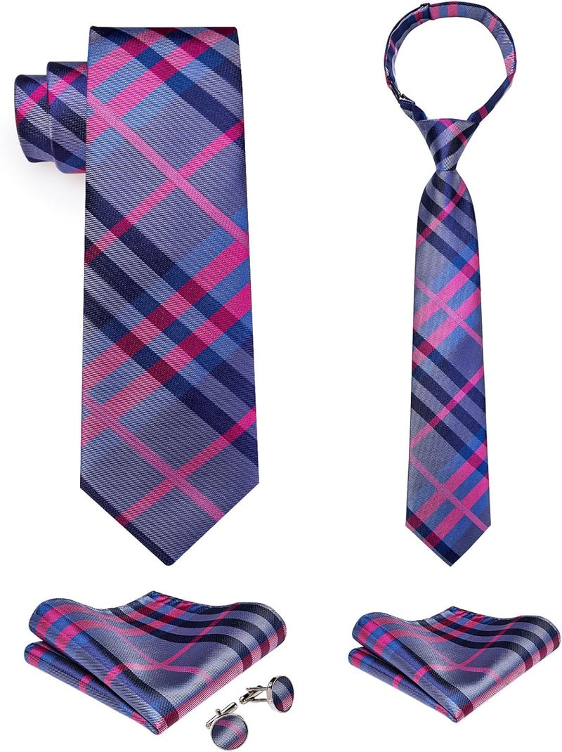 DiBanGu 2PCS Set for Father and Son Tie Silk Mens and Boys Adjustable Necktie & Pocket Square Cufflinks Kids Pre-tied Necktie - Image 1